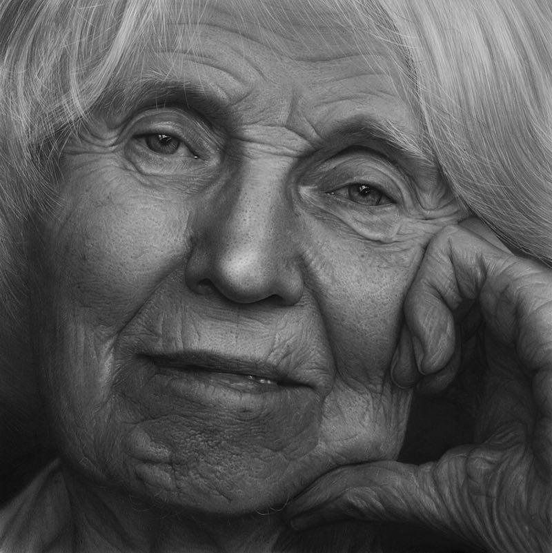 Hyperrealistic pencil drawing of old woman, Emma Towers-Evans, eteportraits