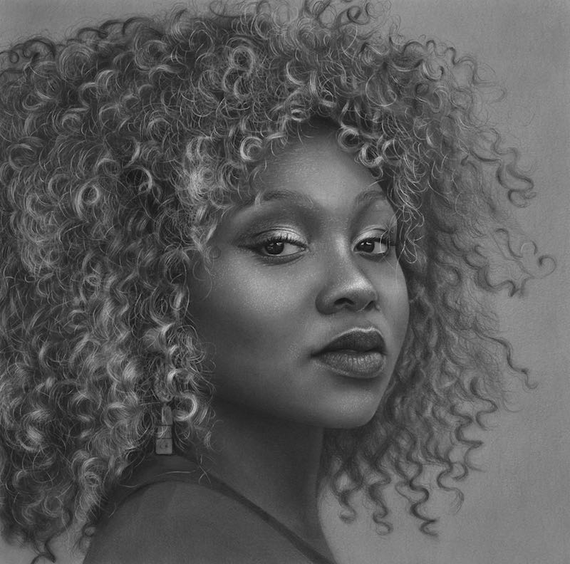 Hyperrealistic pencil drawing of a woman, Emma Towers-Evans, eteportraits