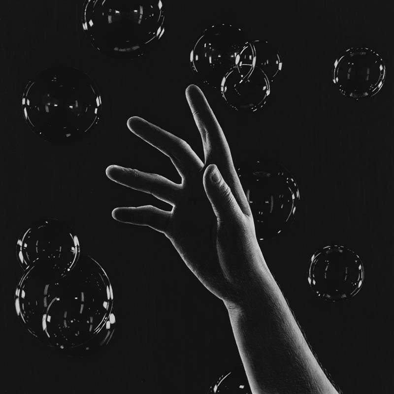 A drawing of a hand with bubbles by Emma Towers-Evans, from her 30 series - Day 28: DENIAL