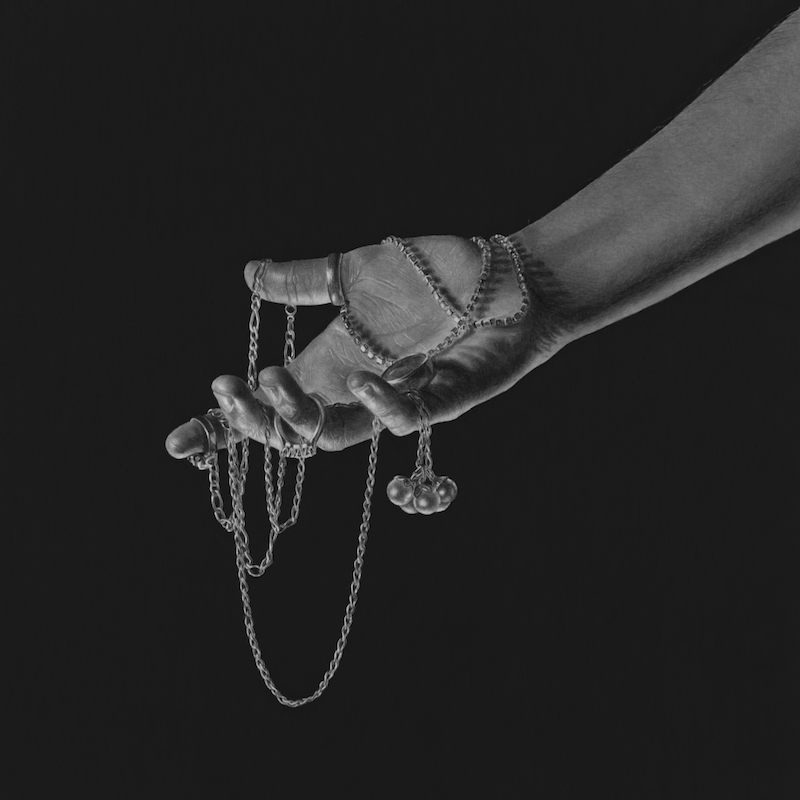 A drawing of a hand and jewellery necklaces by Emma Towers-Evans, from her 30 series - Day 7: Greed