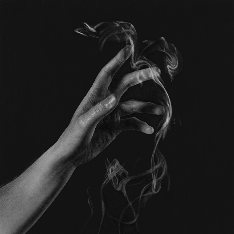 A drawing of a hand and smoke by Emma Towers-Evans, from her 30 series - Day 13: Grief