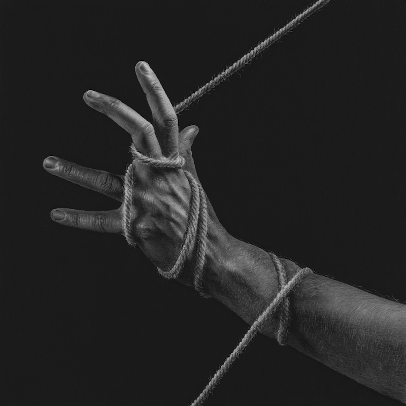 A drawing of a hand in ropes by Emma Towers-Evans, from her 30 series - Day 6: Anxiety